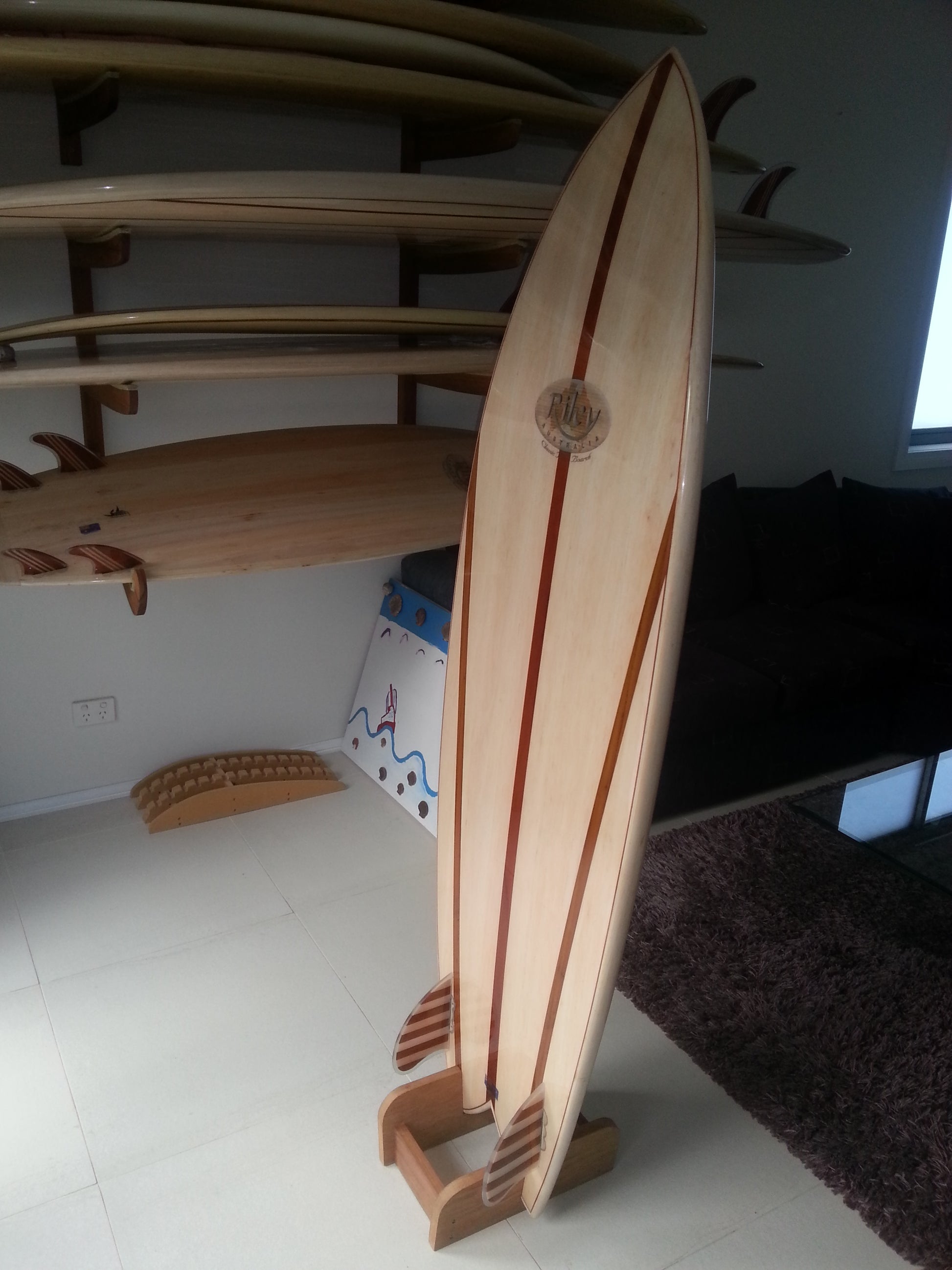 Hand made timber or wood surfboard racks and stands